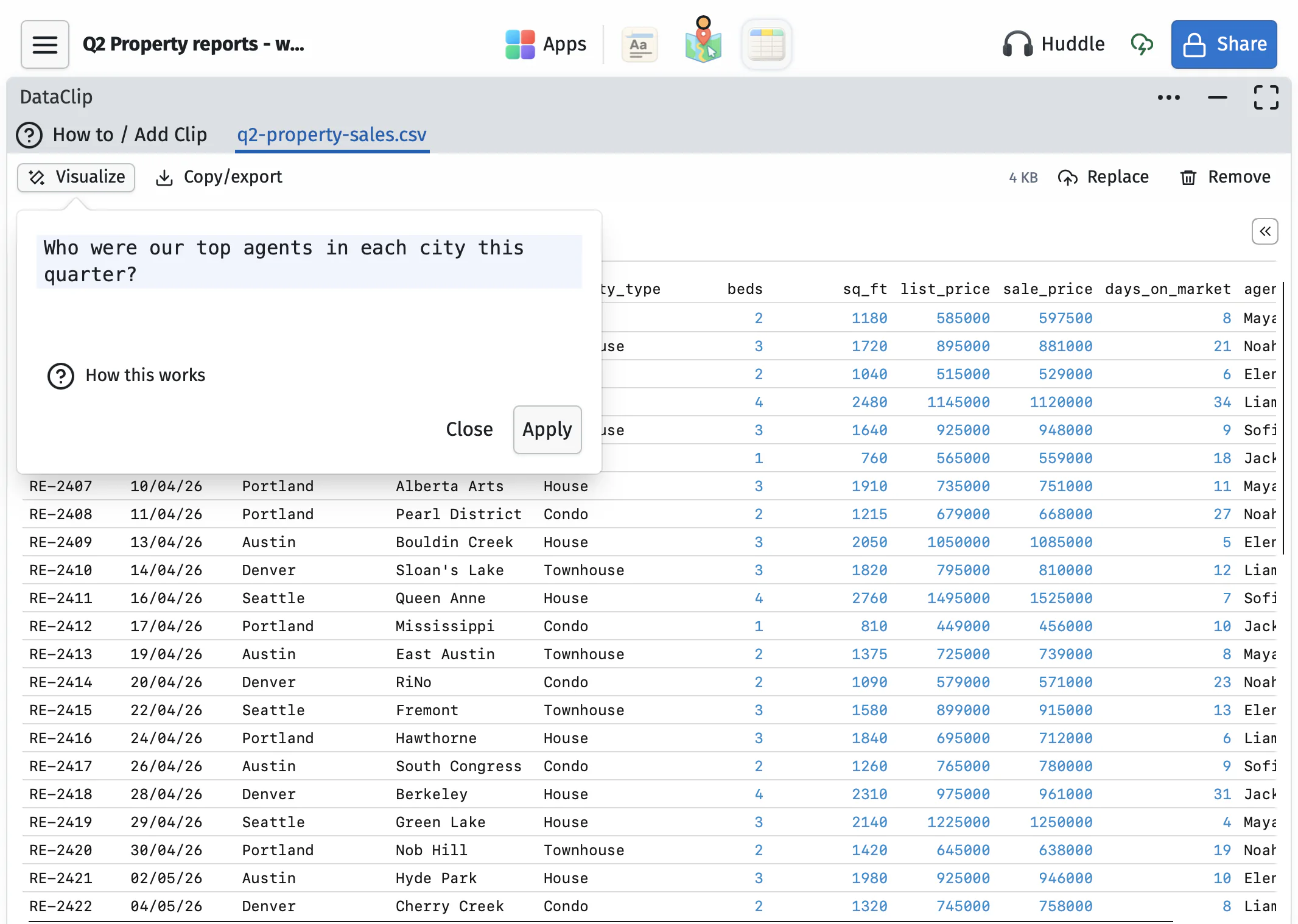 A plain-language question being entered into DataClip's visualization box