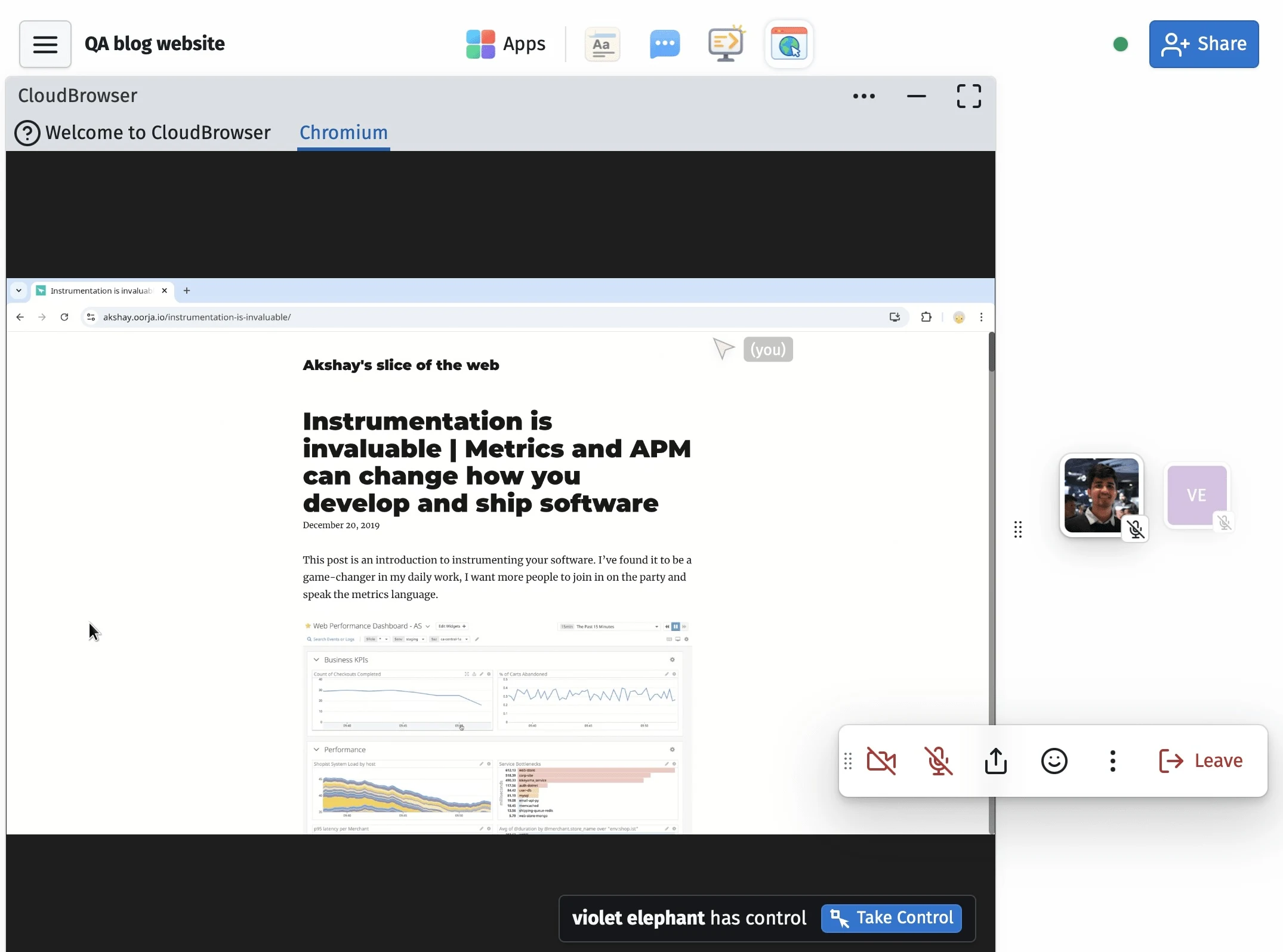 Shared Chrome browser running inside a Nomad space