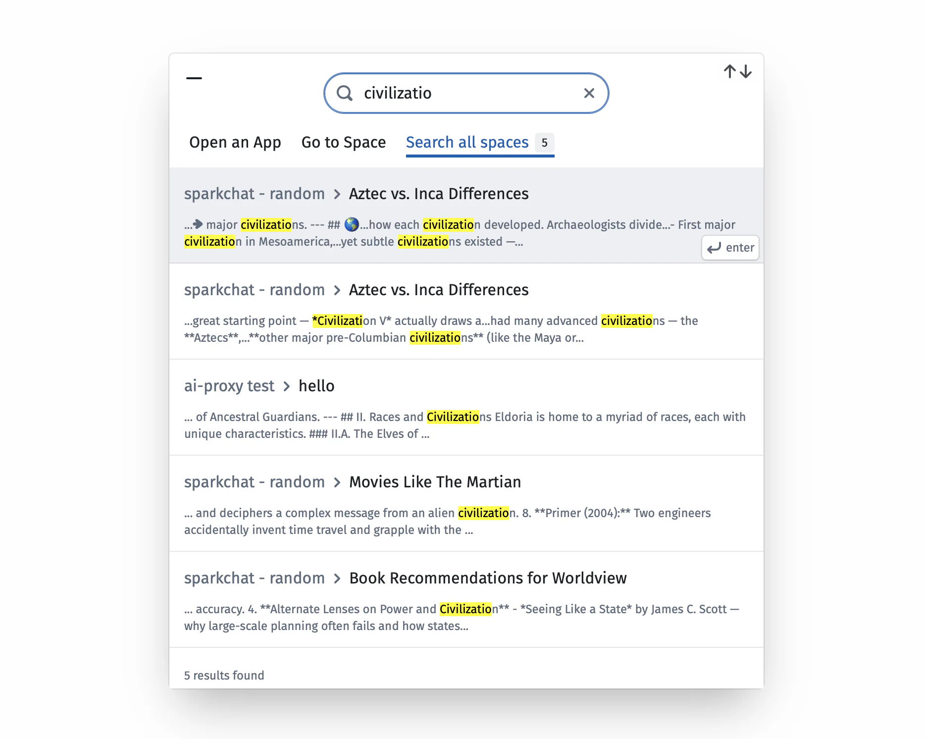 Search results across the contents of multiple SupaKit spaces